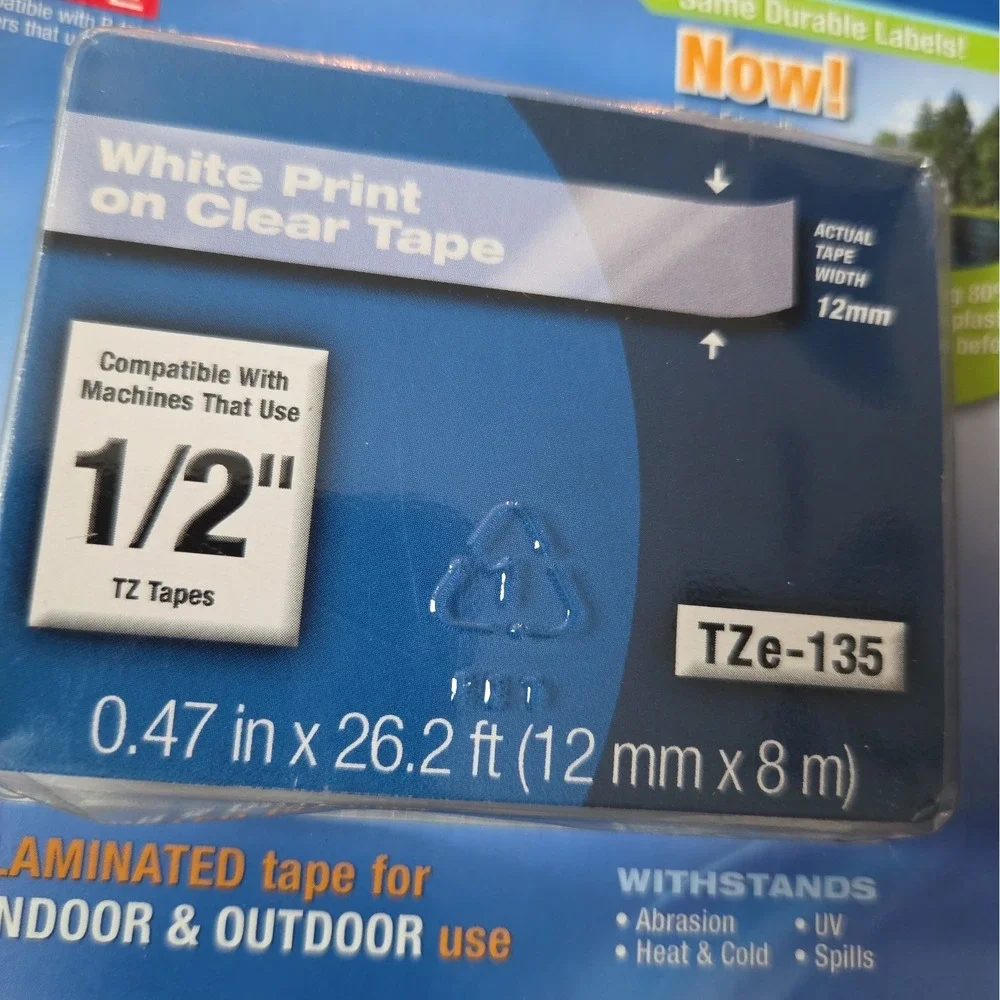 Brother TZe-135 White Print on Clear Tape for 1/2